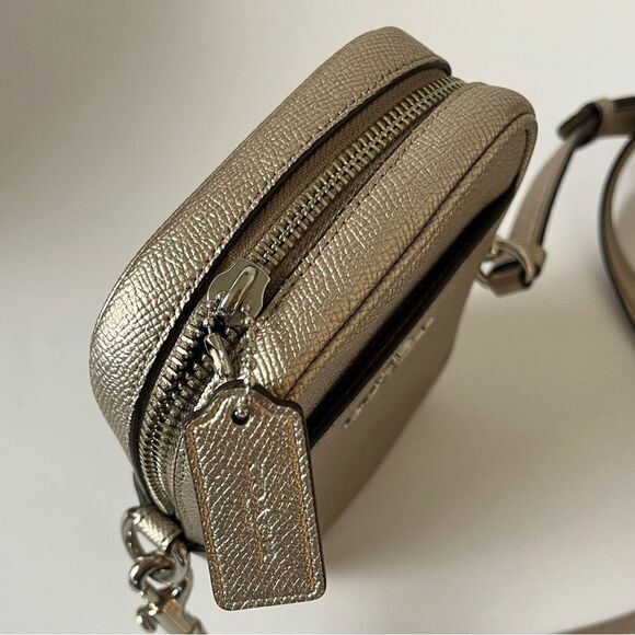 RARE Coach Phoebe Metallic Crossbody Mini Bag Crossgrain Gold Leather # F87692 - Picture 8 of 11